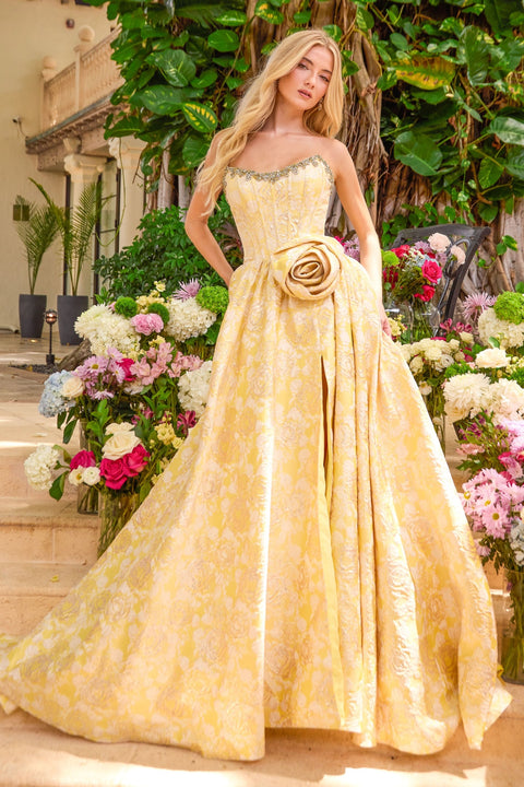 Ava Presley 42517 - Rosette Detail Floral Jacquard Ball Gown