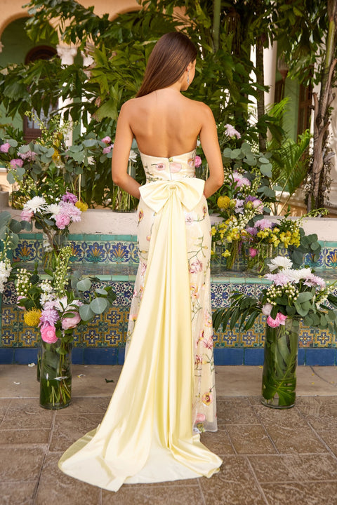 Ava Presley 47396 - Strapless Floral Sequin Gown Bow Train