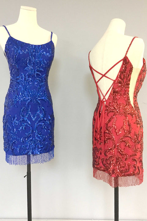 Ava Presley 27760 - Sequin Fringe Lace Up Cocktail Dress