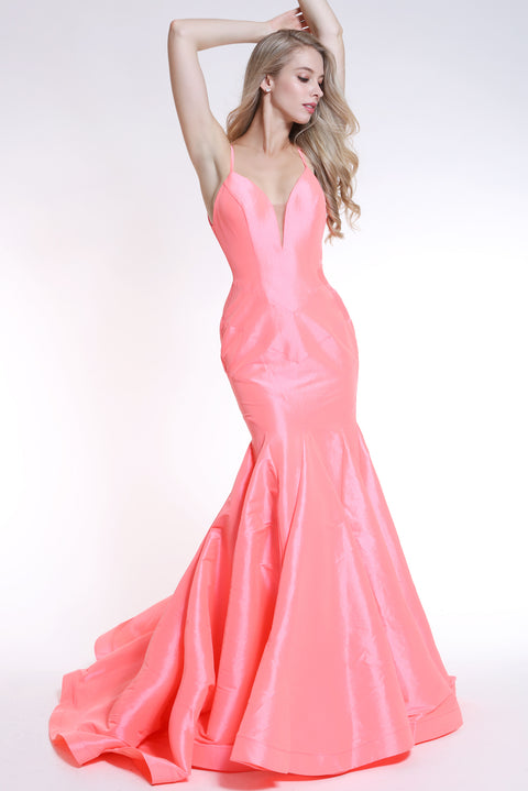 Ava Presley 35736 - Plunging Mermaid Open Back Prom Gown