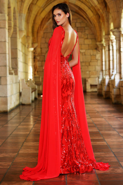 Ava Presley 38818 - Sequin Cape High Slit Gown