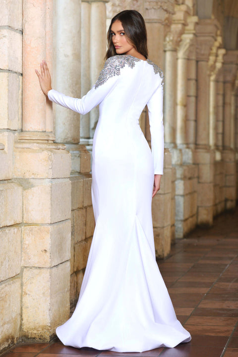 Ava Presley 38844 - Beaded Shoulder Long Sleeve Gown