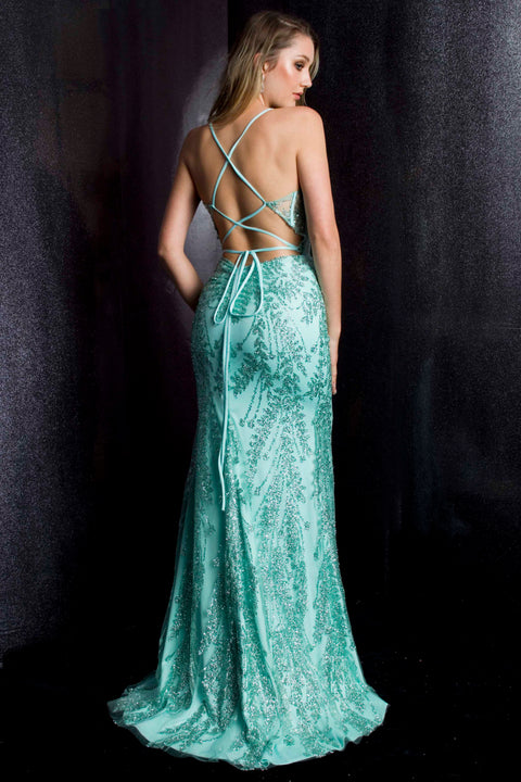 Ava Presley 37305 - Beaded Illusion High Slit Gown