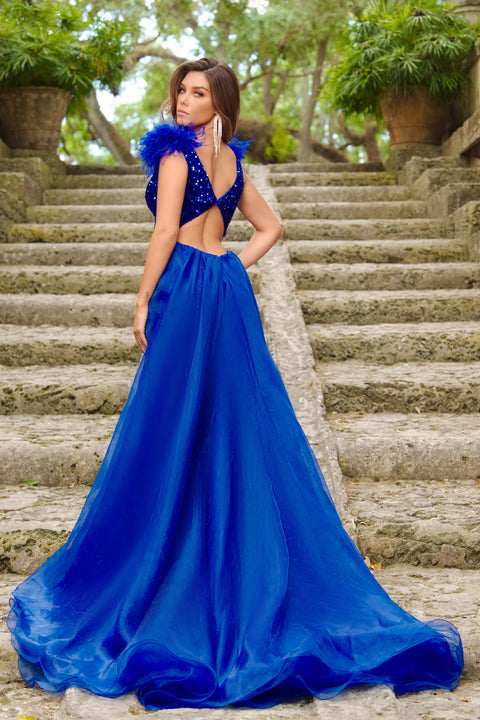 Ava Presley 38339 - Feather Shoulder Sequin Gown