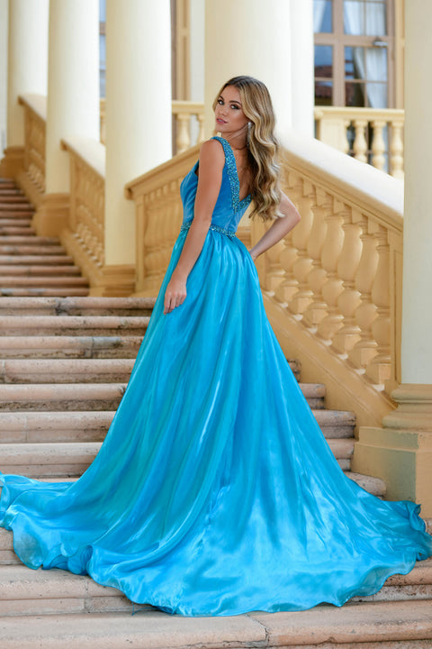 Ava Presley 28599 - Beaded Neck High Slit Gown
