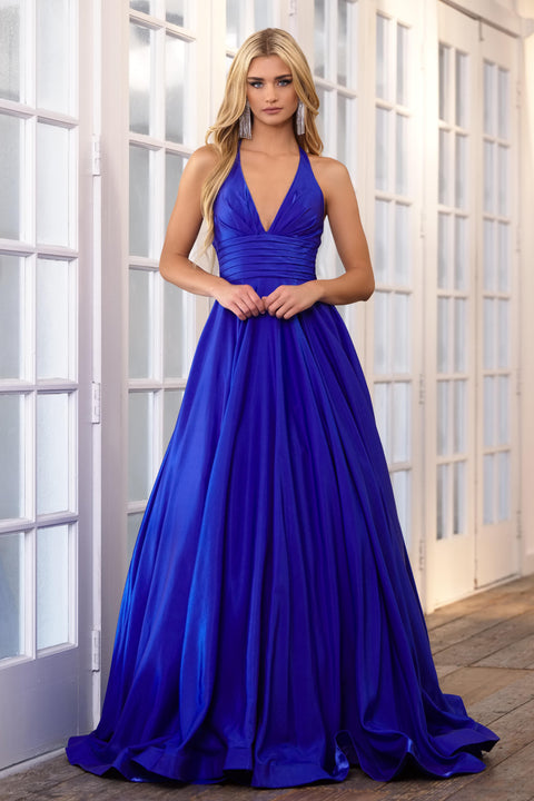 Ava Presley 39562 - Halter Neck Pleated Open Back Gown