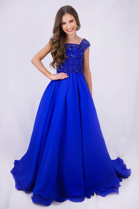 Ava Presley 27722 beaded bodice cap sleeve gown