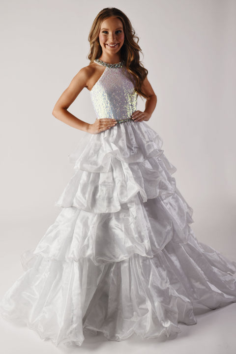 Ava Presley 38021 flowing ruffle formal dress