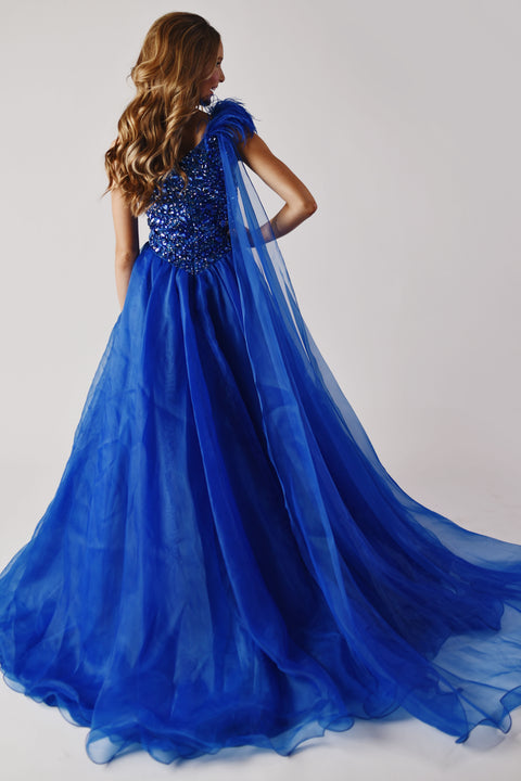 Ava Presley 38022 elegant feather detail formal dress