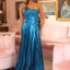 Ava Presley 40105 bold blue evening gown with modern high slit design