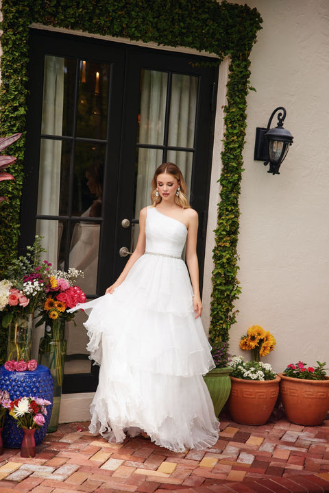 Ava Presley 29131 - One Shoulder Tiered Ruffle Ball Dress