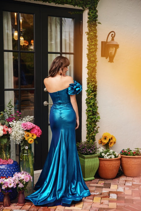 Ava Presley 40082 prom gown with contemporary one-shoulder flair