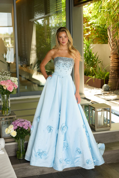 Ava Presley 26532 strapless ball gown with beaded bodice