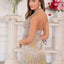 Ava Presley 47140 fully beaded mini dress with multicolor sequins and fringe