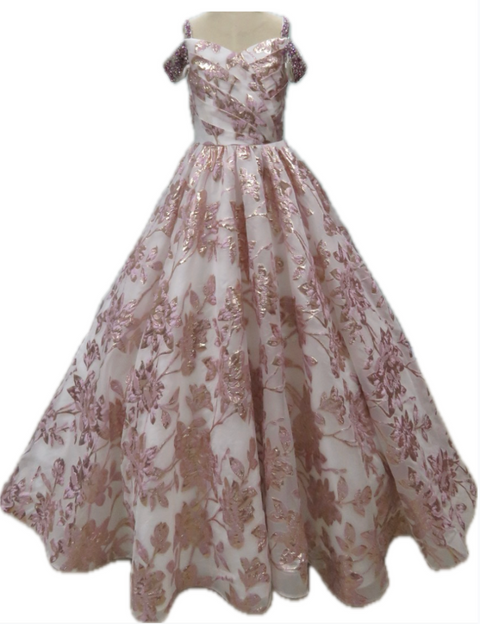 Ava Presley 26816 floral detail off shoulder gown