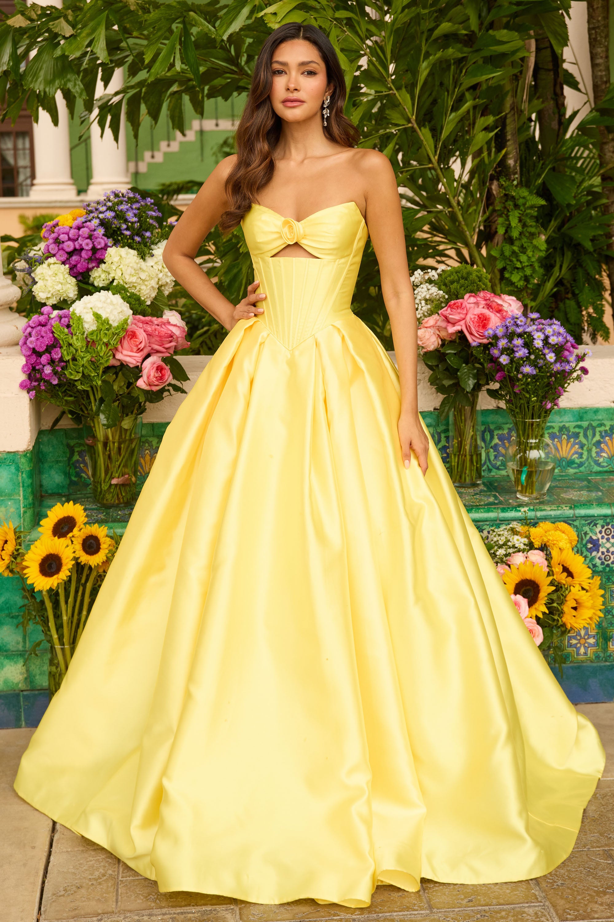 Ava Presley 47223 Pink Satin Floral Ball Gown