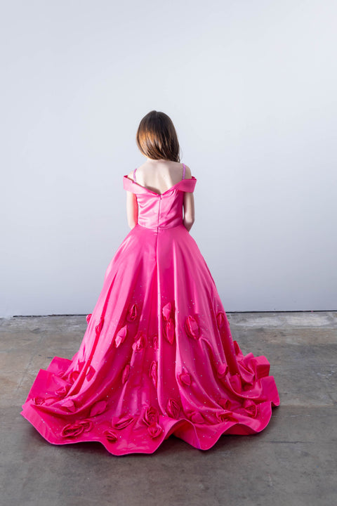 Ava Presley 26821 off shoulder floral applique gown