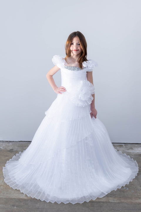 Ava Presley 26815 ruffle sleeve pleated skirt gown