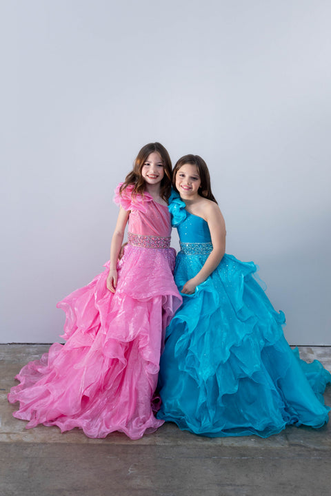 Ava Presley 26813 one shoulder ruffle gown