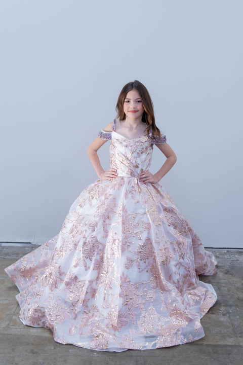 Ava Presley 26816 off shoulder floral embroidered gown