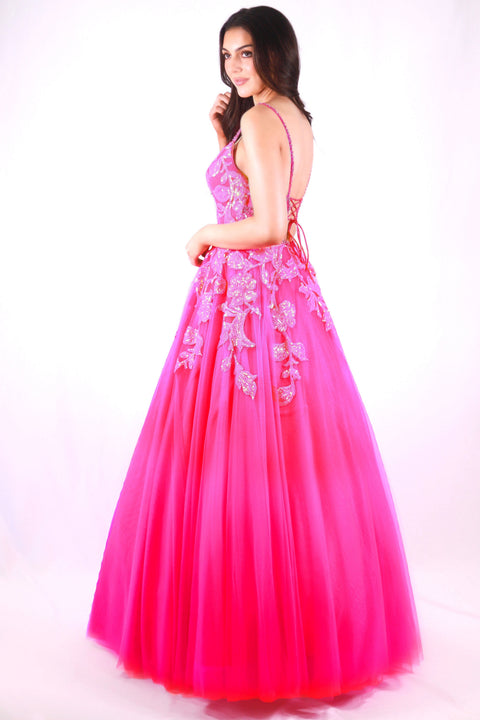 Ava Presley 27765 - Floral Applique Lace Up Ball Gown