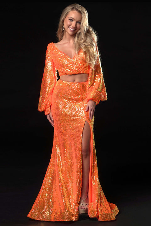 Ava Presley 37334 - Sequin Two Piece Lace Up Gown