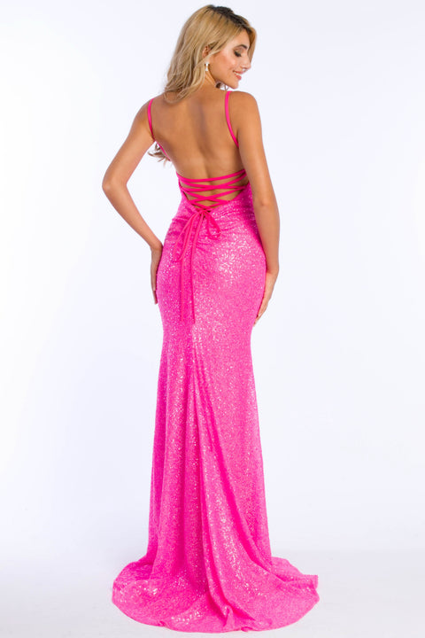 Ava Presley 37347 - Sequin Lace Up Prom Gown