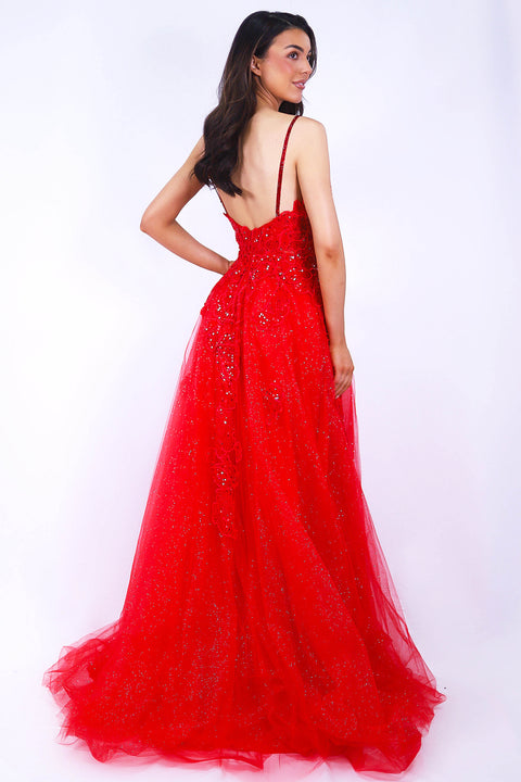 Ava Presley 37369 - Floral Lace Glitter Ball Gown