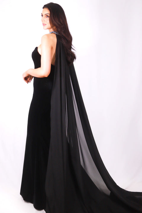 Ava Presley 27713 - Velvet Cape Evening Gown
