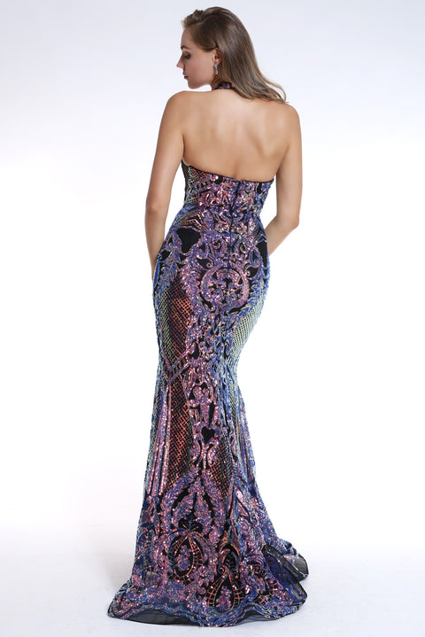 Ava Presley 35755 - Halter Lace Gown with Overskirt