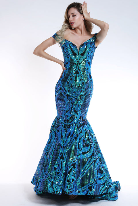 Ava Presley 35754 - Off Shoulder Lace Mermaid Gown