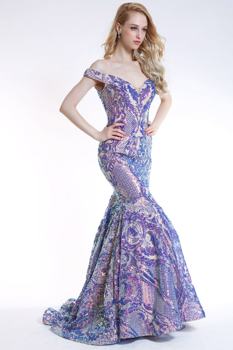 Ava Presley 35754 - Off Shoulder Lace Mermaid Gown