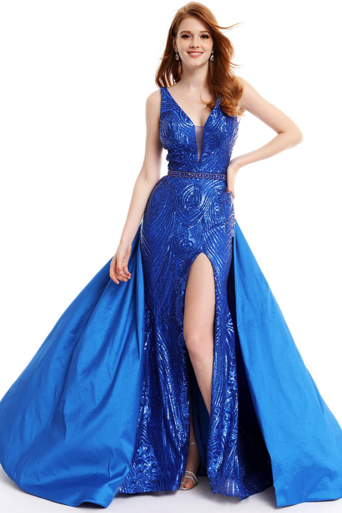 Ava Presley 36031 - Sequin High Slit Overskirt Gown