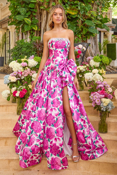 Ava Presley 42459 - Strapless Floral Print Prom Ball Gown KOMAL