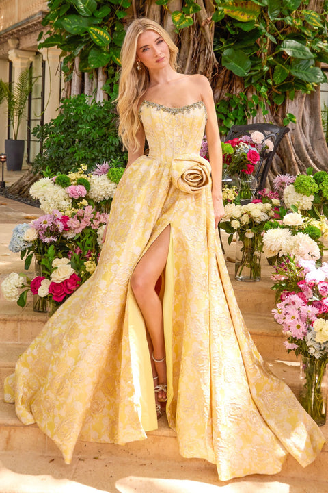 Ava Presley 42517 - Rosette Detail Floral Jacquard Ball Gown