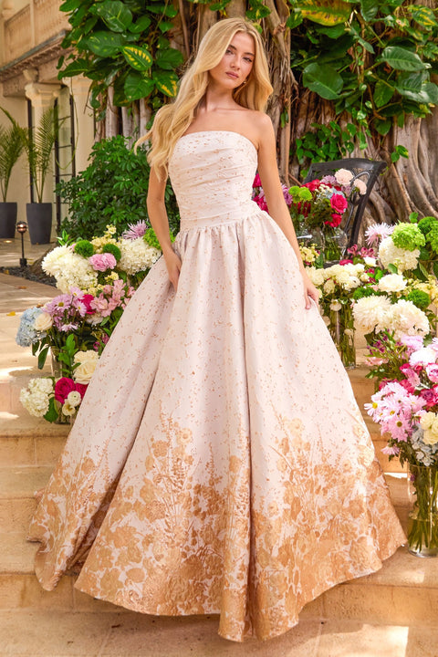 Ava Presley 42540 - Ruched Floral Border Ball Gown
