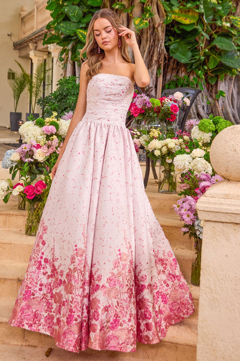 Ava Presley 42540 - Ruched Floral Border Ball Gown