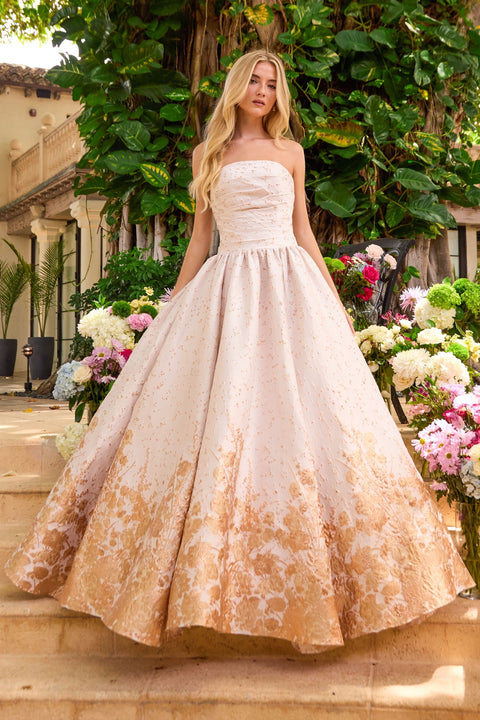 Ava Presley 42540 - Ruched Floral Border Ball Gown