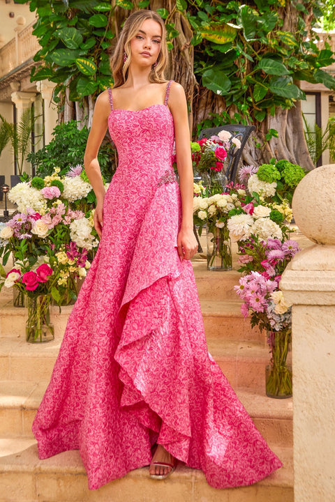 Ava Presley 42577 - Ruffle Detail Printed Prom Gown