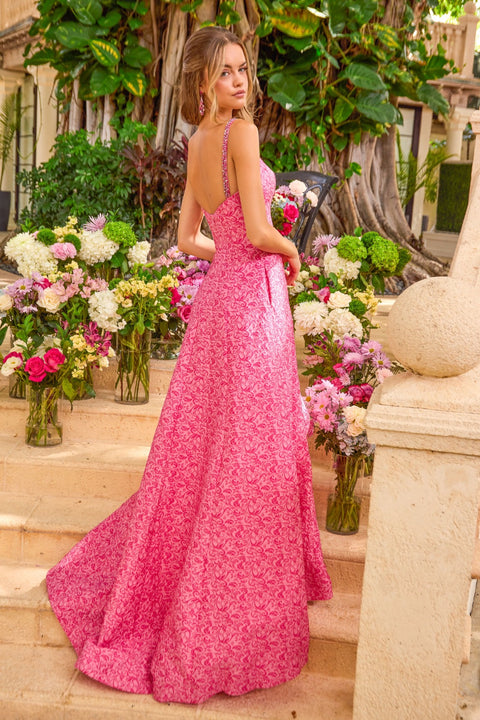 Ava Presley 42577 - Ruffle Detail Printed Prom Gown