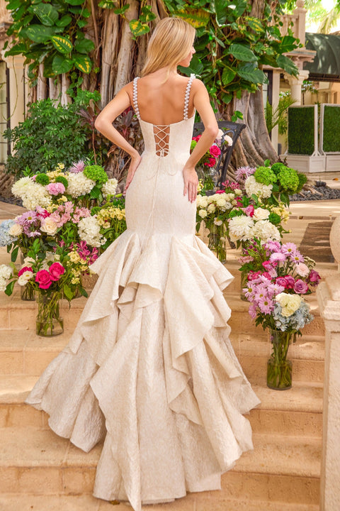 Ava Presley 42578 - Pearl Strap Ruffle Mermaid Gown