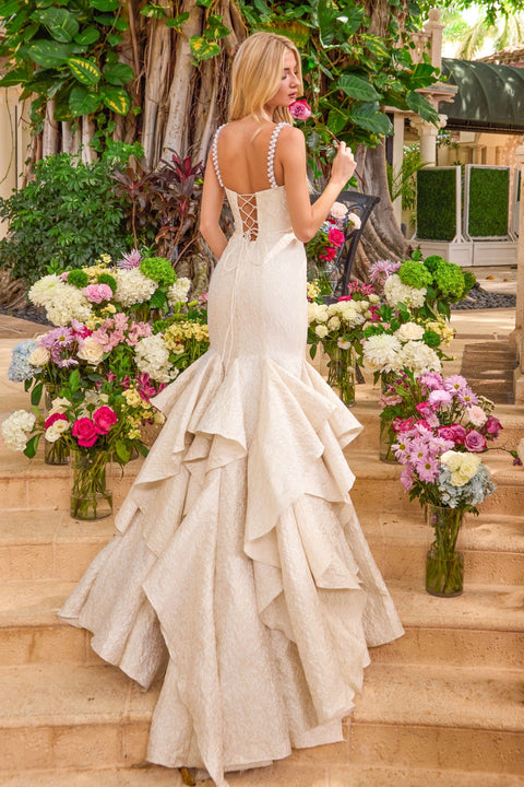 Ava Presley 42578 - Pearl Strap Ruffle Mermaid Gown