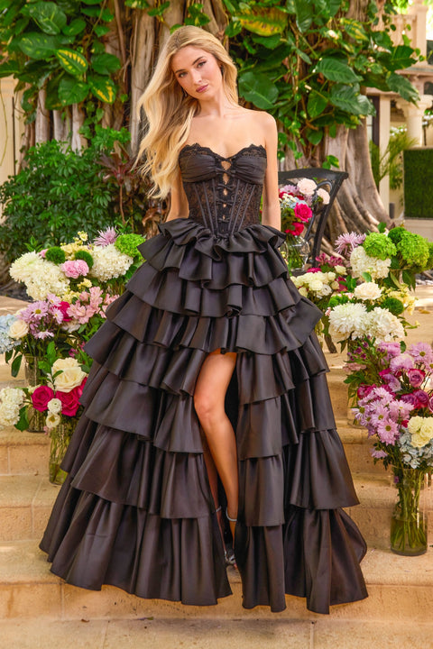 Ava Presley 47372 - Strapless Corset Ruffle Prom Gown