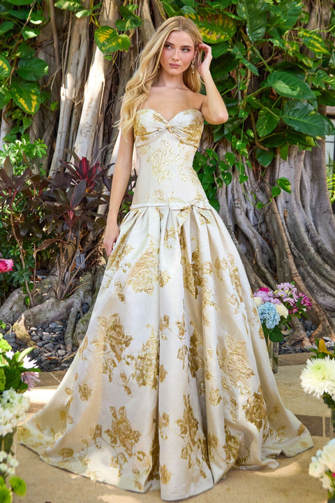 Ava Presley 42460 - Metallic Floral Drop Waist Ball Gown