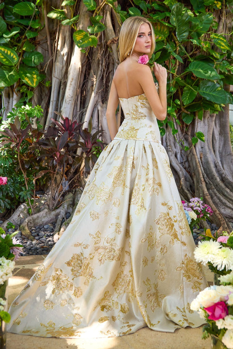 Ava Presley 42460 - Metallic Floral Drop Waist Ball Gown