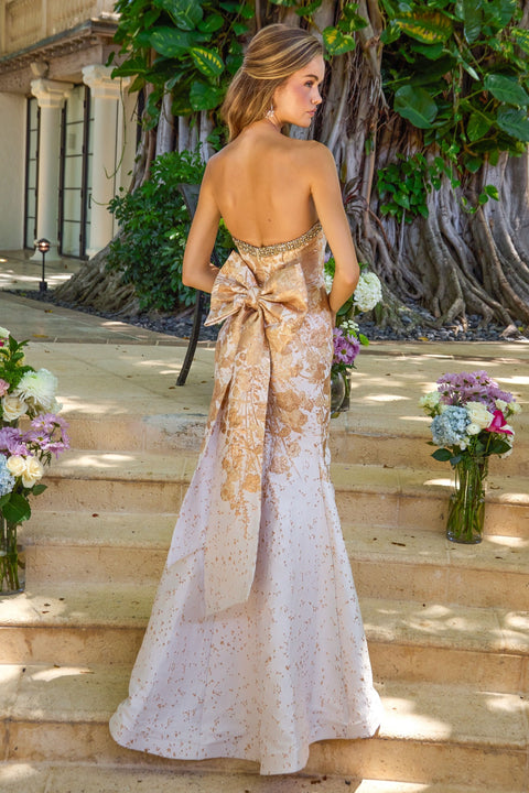 Ava Presley 42535 - Crystal Trim Floral Bow Gown