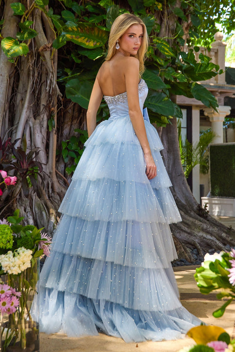 Ava Presley 42589 - Beaded Bow Tiered Tulle Gown