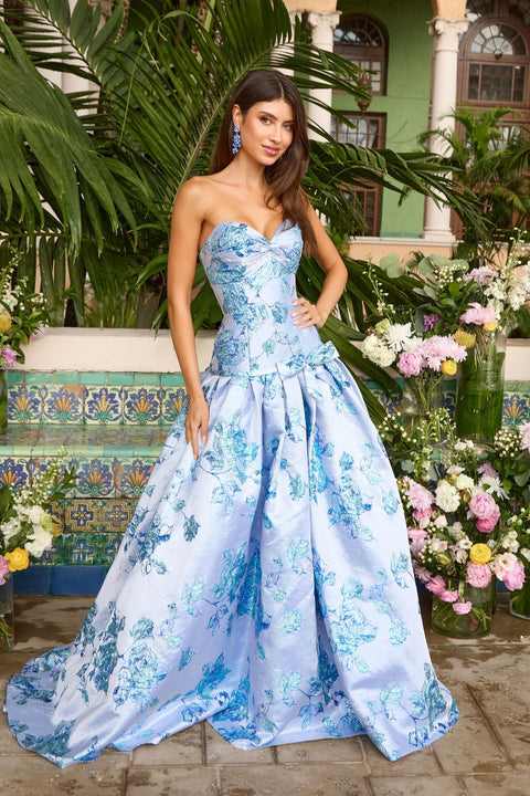 Ava Presley 42460 - Metallic Floral Drop Waist Ball Gown