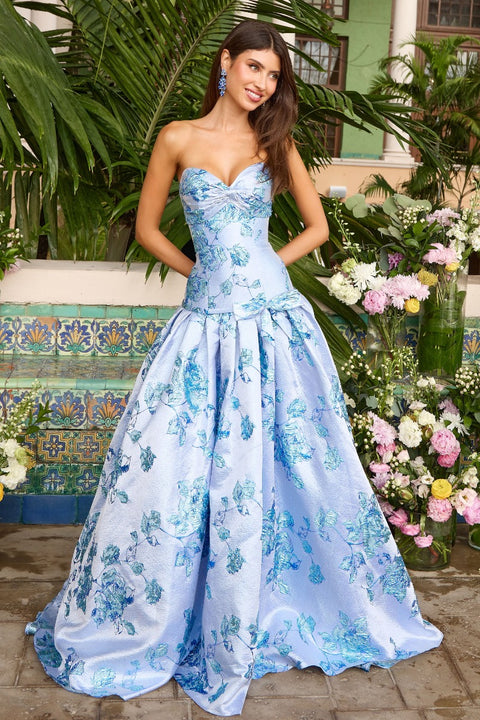 Ava Presley 42460 - Metallic Floral Drop Waist Ball Gown