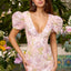 Ava Presley 42533 - Floral Embellished Puff Sleeve Prom Gown